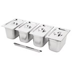 Vogue RVS Gastronorm Bakken Set 4x 1/4 Met Deksels