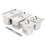 Vogue RVS Gastronorm Bakken Set 2x 1/3 2x 1/6 Met Deksels