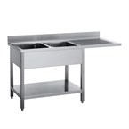 Gastro M RVS spoeltafel met ruimte voor vaatwasser 160x70x85cm