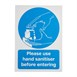 Vinylsticker A4 'Gelieve bij binnenkomst handreiniger te gebruiken'