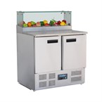Polar G-serie 2-deurs pizza koelwerkbank met opzetkoelvitrine 256Ltr
