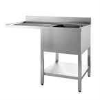 Gastro-M Spoeltafel met onderstel en onderblad mm 1200x 700x850 Met uitsparing voor VW, 1 bak rechts 500x500x320, dienblad links INOX