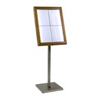 Securit 4xA4 teakhouten witte LED menukaarthouder met paal en voet