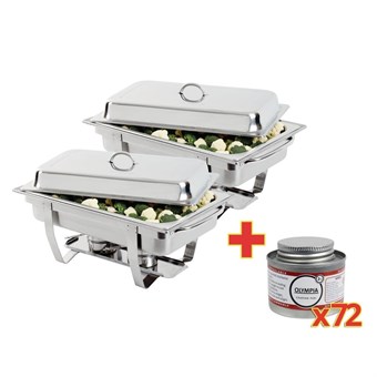 SPECIALE AANBIEDING Olympia Milan Chafing Dish x2 met Olympia vloeibare brandpasta x72