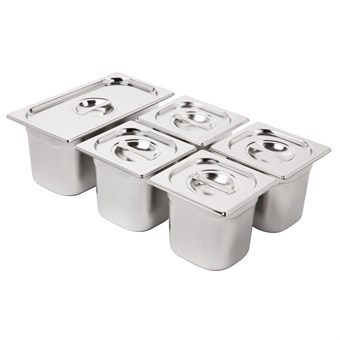 Vogue RVS Gastronorm Bakken Set 1/3 en 4 x 1/6 Met Deksels