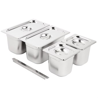 Vogue RVS Gastronorm Bakken Set 2x 1/3 2x 1/6 Met Deksels
