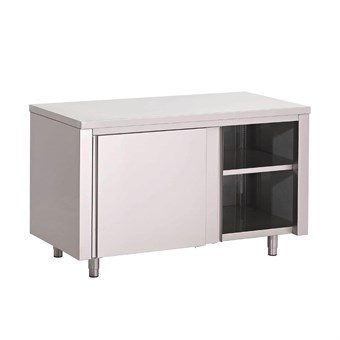 Gastro M RVS werktafel met schuifdeuren 88x120x70cm
