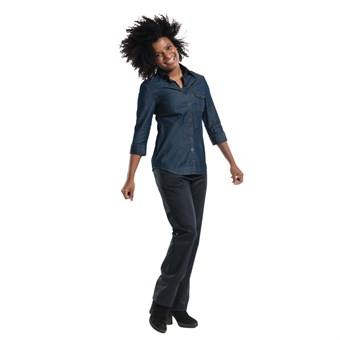 Chaud Devant Blue Denim Stretch dames blouse driekwart mouw