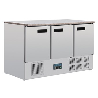 Polar G-serie 3-deurs koelwerkbank met marmeren werkblad 368Ltr