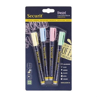 Securit Liquid pastel krijtstift met 1-2mm Penpunt in groen, blauw, geel, lila (4 stuks)